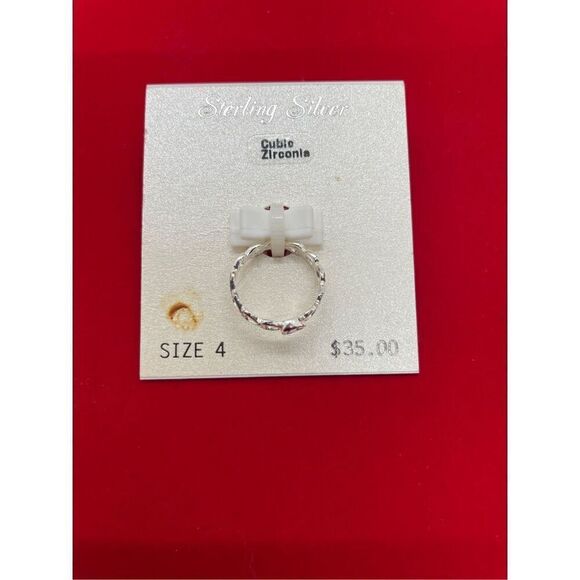 Sterling Silver Heart Ring with Purple Stone CZ Pinky Ring Gift Idea Cute - Picture 1 of 4